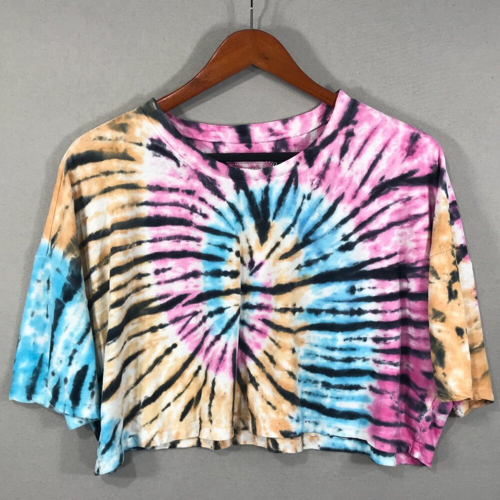 Aeropostale Shirt Women's Medium Multicolor Tie Dye Cropped Boyfriend OG Tee